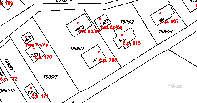 Rožnov pod Radhoštěm 705 na parcele st. 943 v KÚ Rožnov pod Radhoštěm, Katastrální mapa