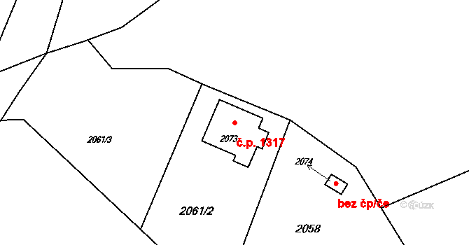 Rožnov pod Radhoštěm 1317 na parcele st. 2073 v KÚ Rožnov pod Radhoštěm, Katastrální mapa