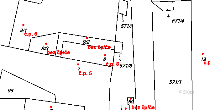 Senožaty 8, Bechyně na parcele st. 8 v KÚ Senožaty u Bechyně, Katastrální mapa