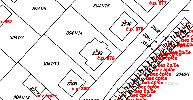 Žichlínské Předměstí 879, Lanškroun na parcele st. 2592 v KÚ Lanškroun, Katastrální mapa