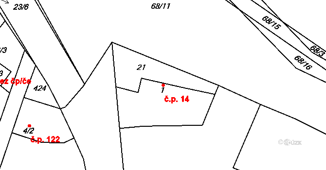 Kluk 14, Poděbrady na parcele st. 1 v KÚ Kluk, Katastrální mapa