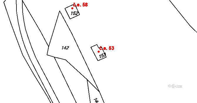 Rašovice 53, Klášterec nad Ohří na parcele st. 153 v KÚ Rašovice u Klášterce nad Ohří, Katastrální mapa