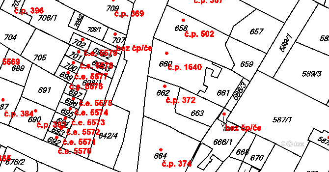 Kadaň 372 na parcele st. 662 v KÚ Kadaň, Katastrální mapa