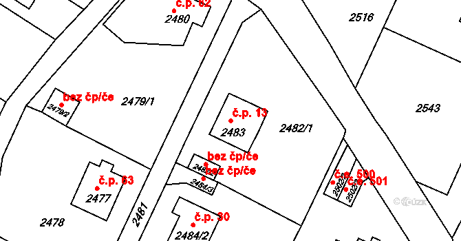 Děčín XXII-Václavov 13, Děčín na parcele st. 2483 v KÚ Podmokly, Katastrální mapa