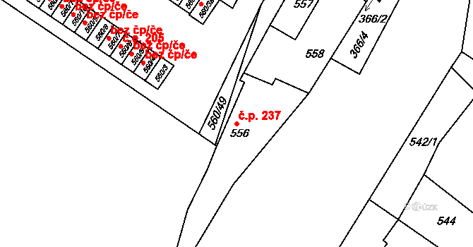 Novosedlice 237 na parcele st. 556 v KÚ Novosedlice, Katastrální mapa