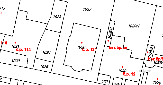 Pudlov 121, Bohumín na parcele st. 1026 v KÚ Pudlov, Katastrální mapa