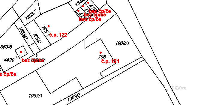 Chrudim III 121, Chrudim na parcele st. 796 v KÚ Chrudim, Katastrální mapa