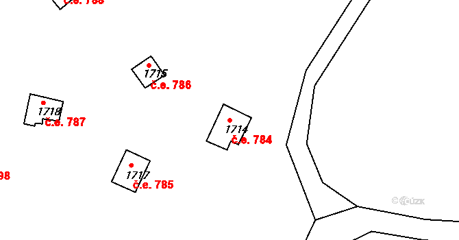 Kníničky 784, Brno na parcele st. 1714 v KÚ Kníničky, Katastrální mapa