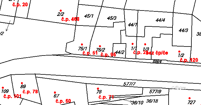 Dobroměřice 95 na parcele st. 75/2 v KÚ Dobroměřice, Katastrální mapa