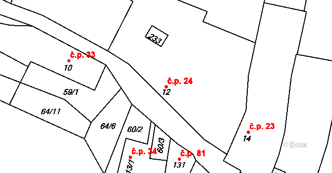 Žerotín 24 na parcele st. 12 v KÚ Žerotín u Panenského Týnce, Katastrální mapa
