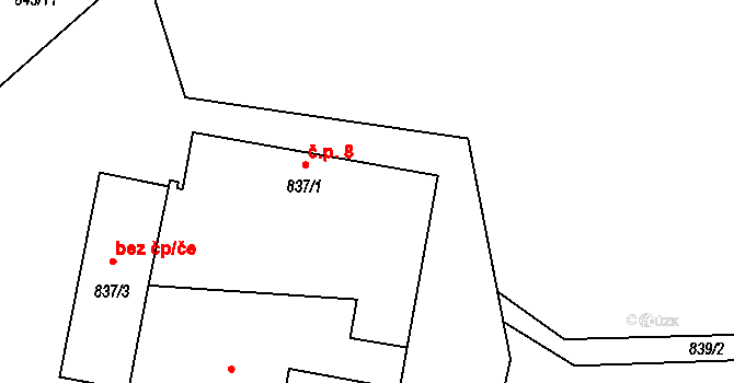 Černý Dub 8, Homole na parcele st. 837/1 v KÚ Homole, Katastrální mapa