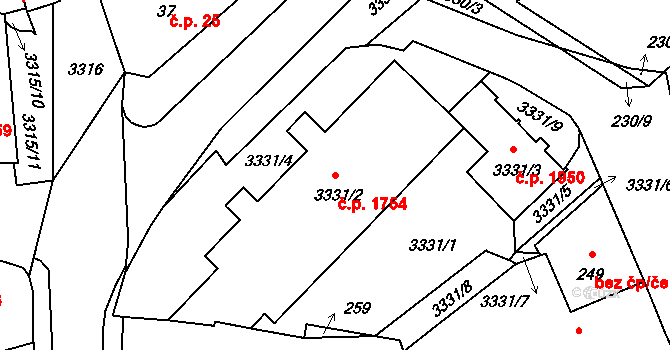 Pelhřimov 1754 na parcele st. 3331/2 v KÚ Pelhřimov, Katastrální mapa
