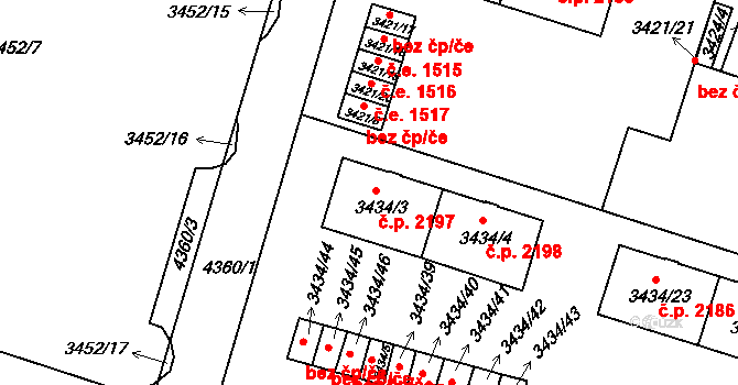 Teplice 2197 na parcele st. 3434/3 v KÚ Teplice, Katastrální mapa