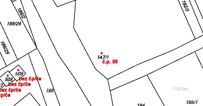 Roštín 59 na parcele st. 147/1 v KÚ Roštín, Katastrální mapa