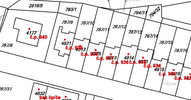 Plzeňské Předměstí 937, Rokycany na parcele st. 4975 v KÚ Rokycany, Katastrální mapa