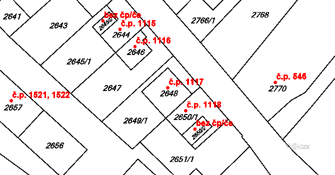 Sokolov 1117 na parcele st. 2648 v KÚ Sokolov, Katastrální mapa
