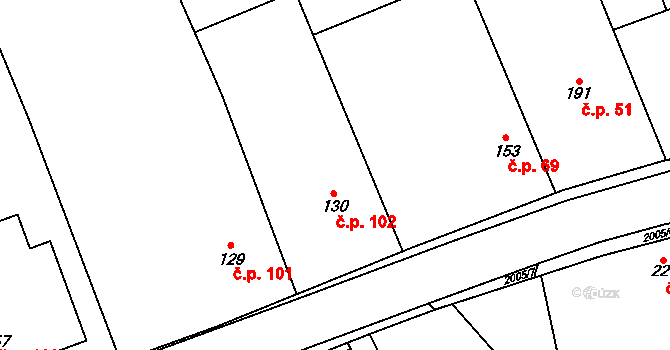 Kunovice 102 na parcele st. 130 v KÚ Kunovice, Katastrální mapa