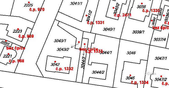 Horní Počernice 1333, Praha na parcele st. 3044/2 v KÚ Horní Počernice, Katastrální mapa
