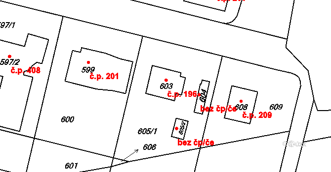 Koloděje 196, Praha na parcele st. 603 v KÚ Koloděje, Katastrální mapa