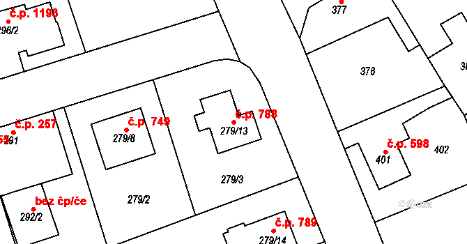 Řeporyje 788, Praha na parcele st. 279/13 v KÚ Řeporyje, Katastrální mapa