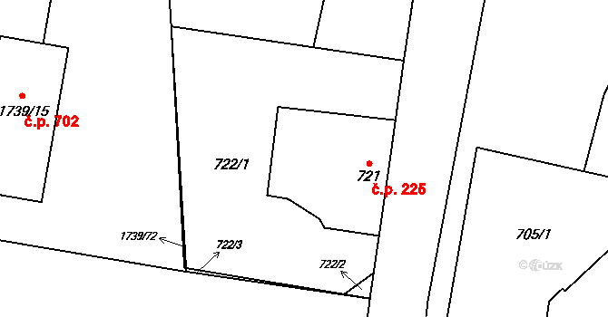 Suchdol nad Lužnicí 225 na parcele st. 721 v KÚ Suchdol nad Lužnicí, Katastrální mapa