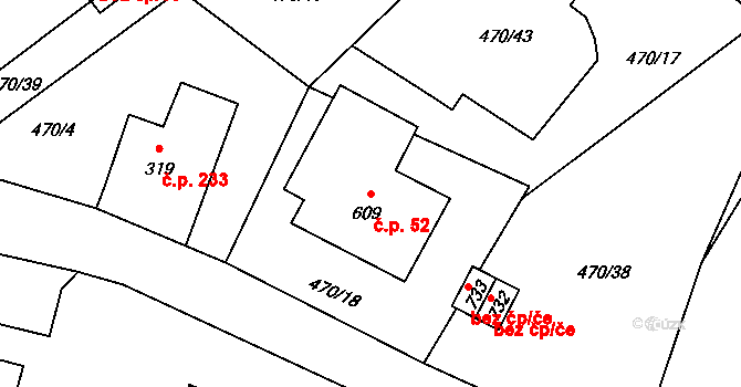 Žacléř 52 na parcele st. 609 v KÚ Žacléř, Katastrální mapa