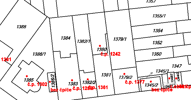 Šlapanice 1242 na parcele st. 1380/1 v KÚ Šlapanice u Brna, Katastrální mapa
