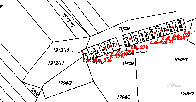 Střelice 244 na parcele st. 1647/17 v KÚ Střelice u Brna, Katastrální mapa