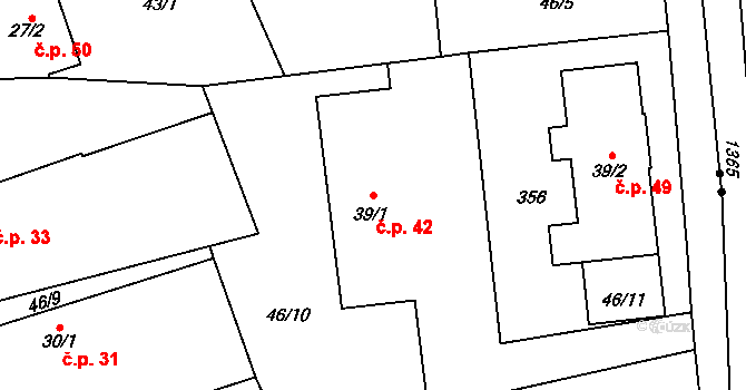 Božec 42, Krakovany na parcele st. 39/1 v KÚ Božec, Katastrální mapa