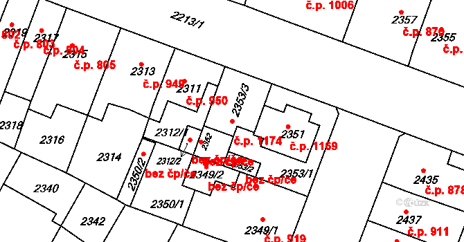 Slavkov u Brna 1174 na parcele st. 2353/3 v KÚ Slavkov u Brna, Katastrální mapa
