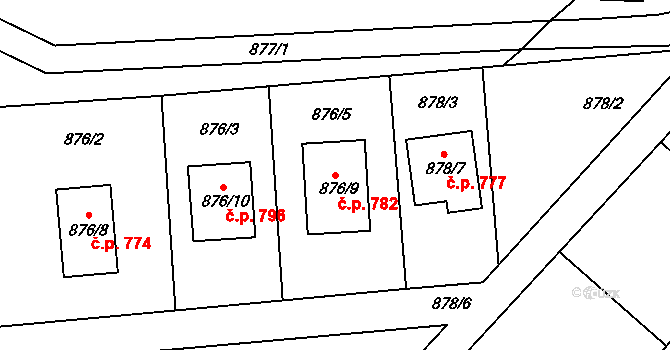 Kluč 782, Habartov na parcele st. 876/9 v KÚ Habartov, Katastrální mapa