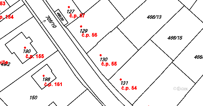 Šebkovice 55 na parcele st. 130 v KÚ Šebkovice, Katastrální mapa