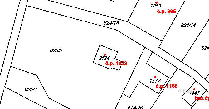 Uničov 1422 na parcele st. 2524 v KÚ Uničov, Katastrální mapa