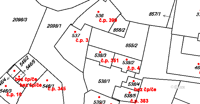 Václavské Předměstí 351, Písek na parcele st. 538/3 v KÚ Písek, Katastrální mapa