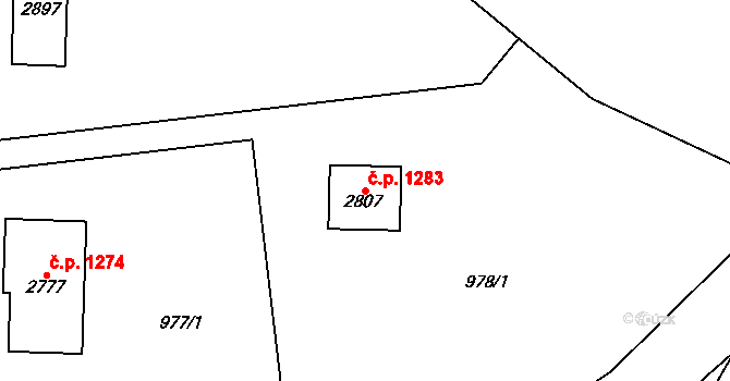 Litovel 1283 na parcele st. 2807 v KÚ Litovel, Katastrální mapa