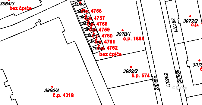 Jihlava 5324 na parcele st. 3970/9 v KÚ Jihlava, Katastrální mapa