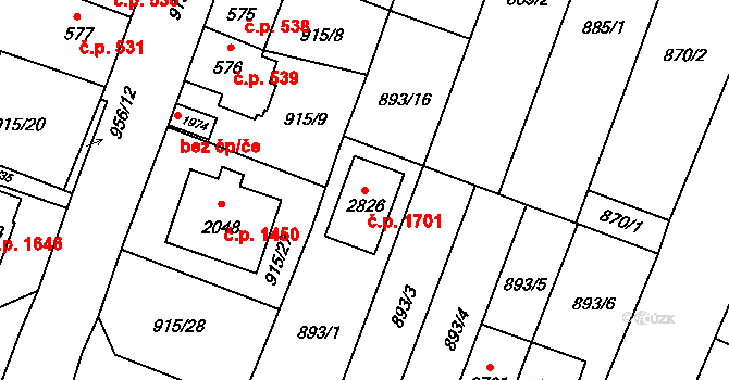 Kateřinky 1701, Opava na parcele st. 2826 v KÚ Kateřinky u Opavy, Katastrální mapa