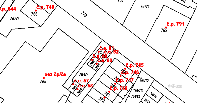 Moravský Krumlov 61 na parcele st. 764/7 v KÚ Moravský Krumlov, Katastrální mapa