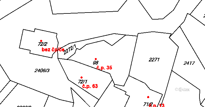Řimovice 35 na parcele st. 98 v KÚ Řimovice, Katastrální mapa