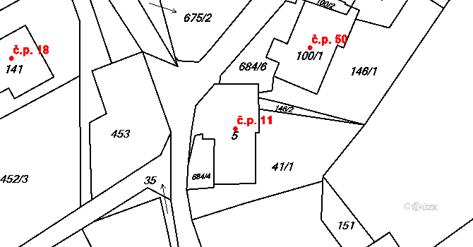 Rovné 11, Bystřice nad Pernštejnem na parcele st. 5 v KÚ Rovné, Katastrální mapa