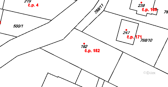 Orlovice 152 na parcele st. 192 v KÚ Orlovice, Katastrální mapa