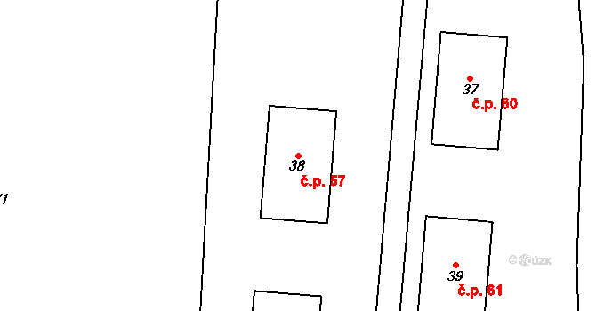 Milhostov 57 na parcele st. 38 v KÚ Milhostov, Katastrální mapa