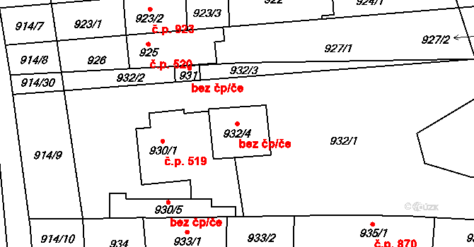 Brno 39470822 na parcele st. 932/4 v KÚ Lesná, Katastrální mapa