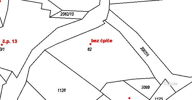 Týnec nad Sázavou 39904822 na parcele st. 62 v KÚ Čakovice u Řehenic, Katastrální mapa