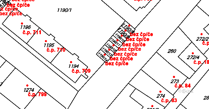 Sušice 43444822 na parcele st. 1190/14 v KÚ Sušice nad Otavou, Katastrální mapa