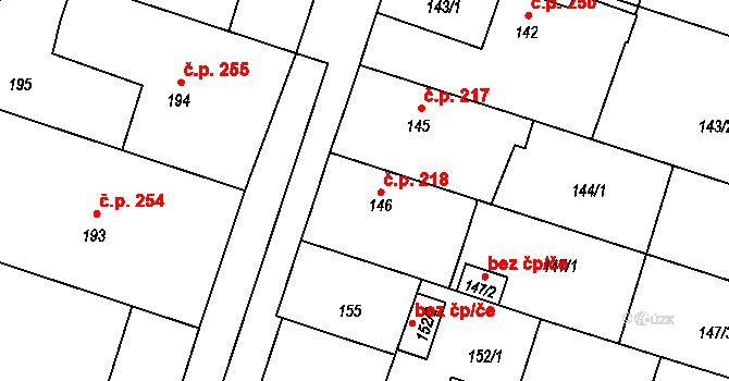 Oldřišov 218 na parcele st. 146 v KÚ Oldřišov, Katastrální mapa