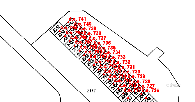 Město 735, Havířov na parcele st. 2039 v KÚ Havířov-město, Katastrální mapa