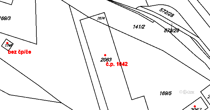 Podklášteří 1042, Třebíč na parcele st. 2063 v KÚ Podklášteří, Katastrální mapa