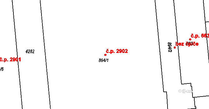 Rožnov pod Radhoštěm 2902 na parcele st. 894/1 v KÚ Rožnov pod Radhoštěm, Katastrální mapa