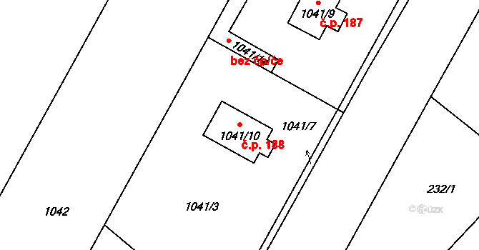 Hlízov 188 na parcele st. 1041/10 v KÚ Hlízov, Katastrální mapa